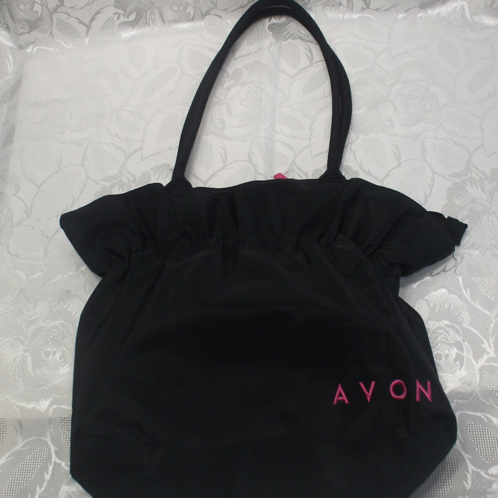 Large Black Nylon Avon Purse with Jewelry Earrings